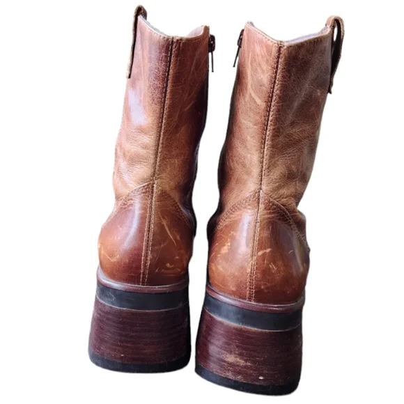 Vintage Steve Madden Fender Cognac Chunky Stacked Heel Boots - Picture 3 of 11